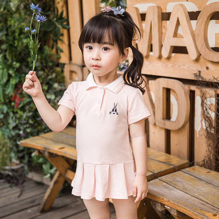 Summer Baby Girls Hot Selling Short Sleeves Turn-Down Collar Sport Polo Design Dress-4