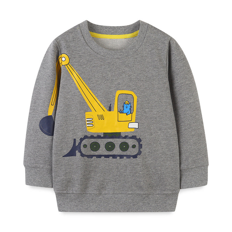 Baby Boy Cat Excavator Print Pattern Grey Hoodie-0