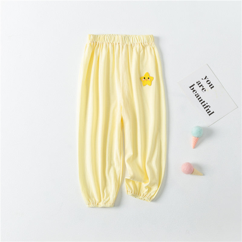 Baby Pattern Embroidery Solid Color Wide-Leg Long Pants With Pockets-4