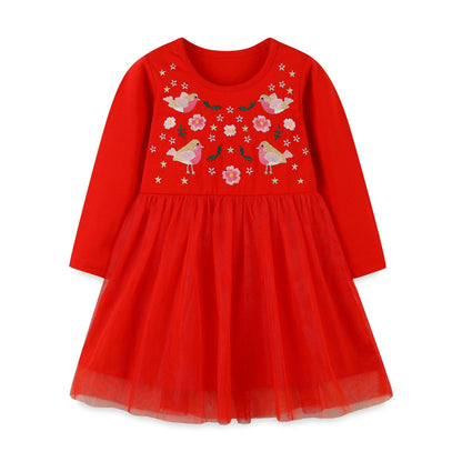 Children’s Dress With Cute Embroidery, European-American Style Mesh Princess Dress-0