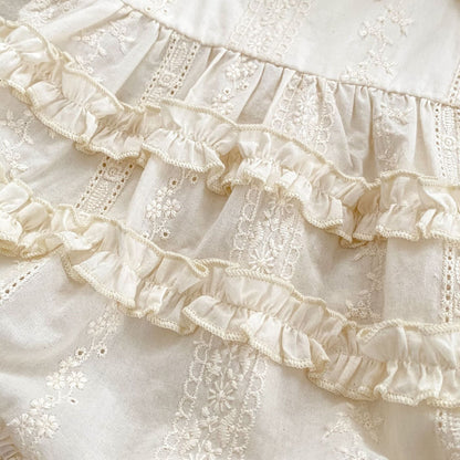 New Arrival Summer Baby Kids Girls Flowers Embroidery Hollow Out Sleeveless Strap Onesies-3