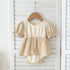 Summer Girls Apricot Patchwork Crew Neck Short Sleeves Onesies And Girls’ Dress – Simple Sister Matching Set-3