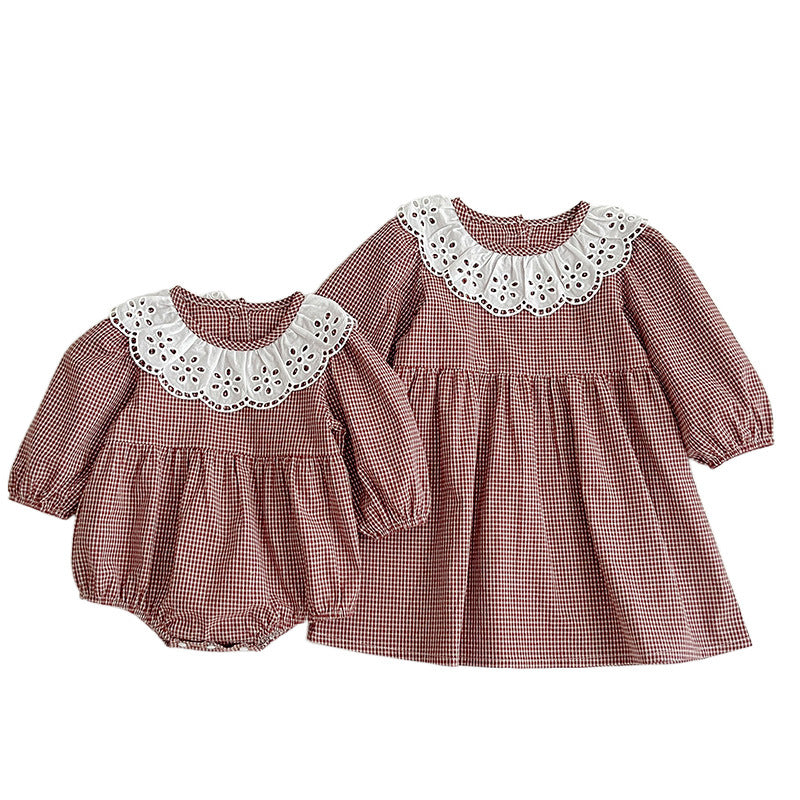 Fashion Lace Collar Long Sleeve Baby Onesies &amp; Girl Dress-4