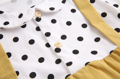 Baby Girl Polka Dot Pattern Doll Collar Design Fake Two Piece Backless Long Sleeve Onesies-4