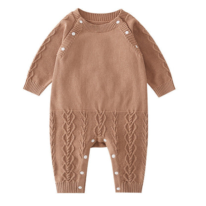 Brown Solid Color Knitted Quality Soft Romper-3