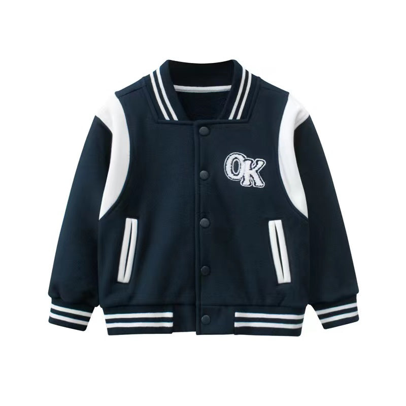 Baby Boy Letters Embroidered Pattern Contrast Design Baseball Coat-4