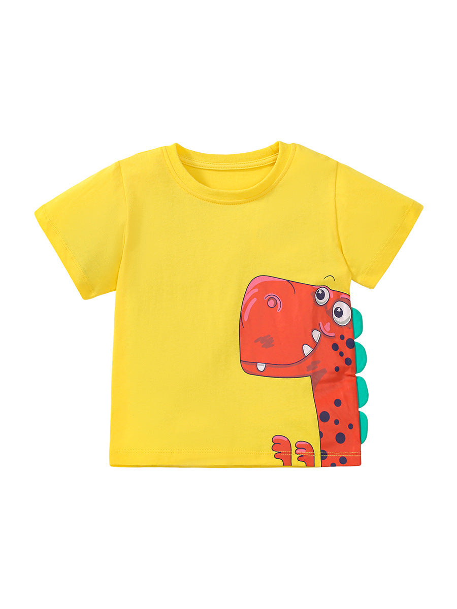 Red Dinosaur Cartoon Boys’ T-Shirt In European And American Style For Summer-1