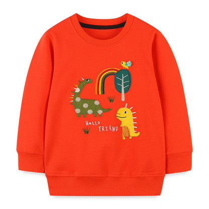 Baby Boy Dinosaur Embroidered Pattern O-Neck Pullover Hoodie-0