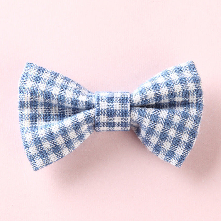 Girls Plaid Pattern Bow Tie Hair Fabric Clips Handmade Accessory-4