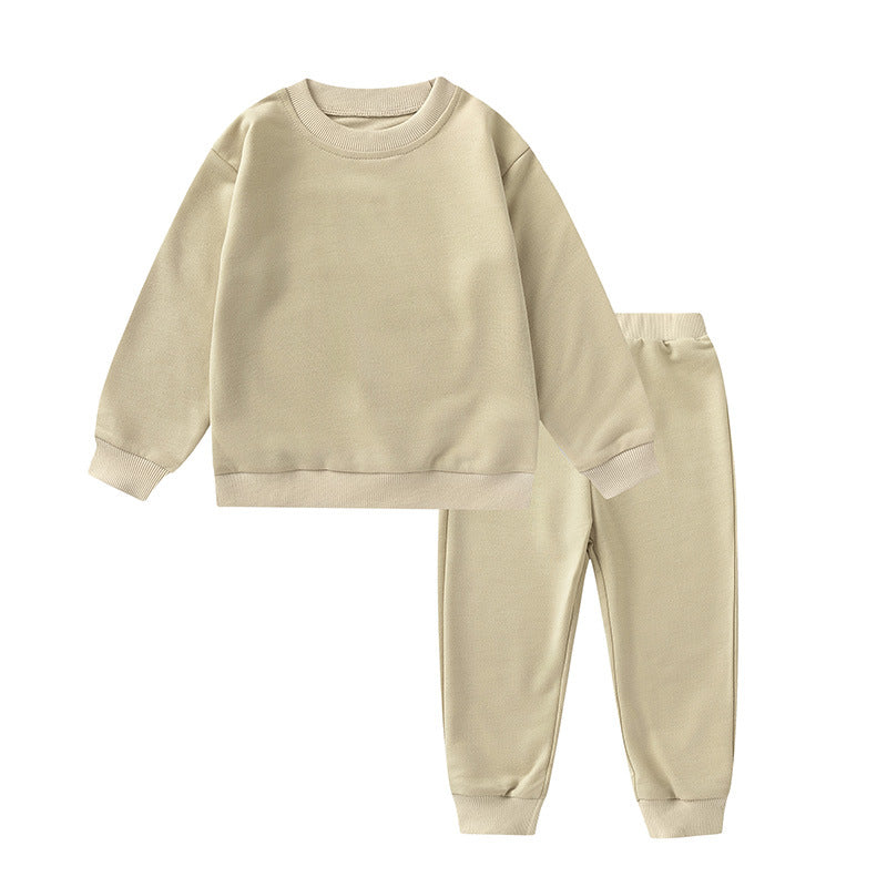 Unisex Baby And Kids Solid Color Pullover Sweatshirt And Pants Casual Sport Clothing Set-4