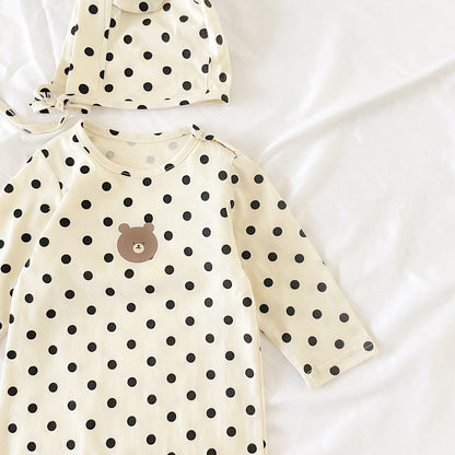 Baby Dot And Bear Pattern Long Sleeve Soft Cotton Jumpsuit-3