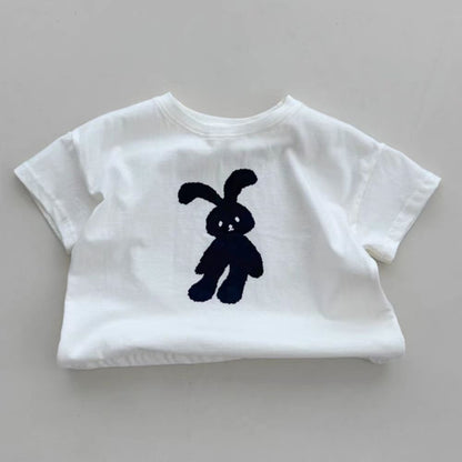 Summer New Arrival Kids Unisex Crew Neck Short Sleeves Thin Rabbit Print Top T-Shirt-4