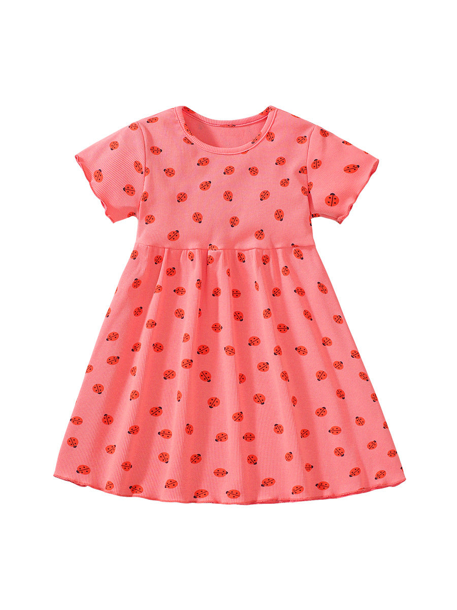 New Arrival Baby Kids Girls Ladybird Print Short Sleeves Dress-0