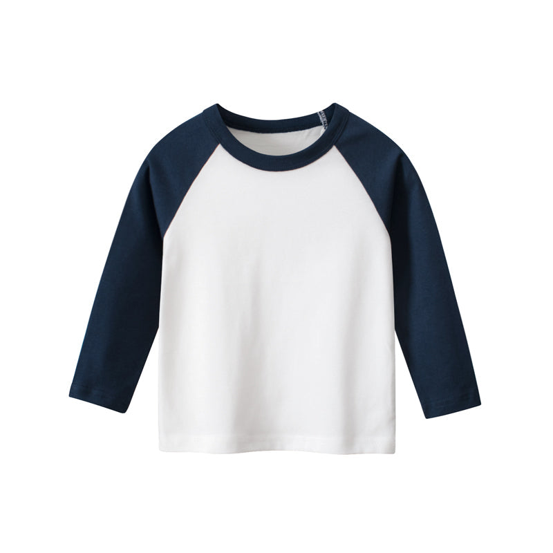 Boys Multi Colors Contrast Round Collar Long Sleeve T-Shirt-3