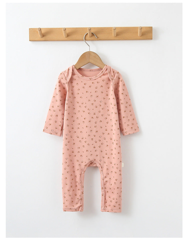 Baby Print Pattern Envelope Neckline Long Sleeved Soft Rompers Home Clothes-4