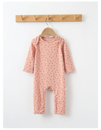 Baby Print Pattern Envelope Neckline Long Sleeved Soft Rompers Home Clothes-4