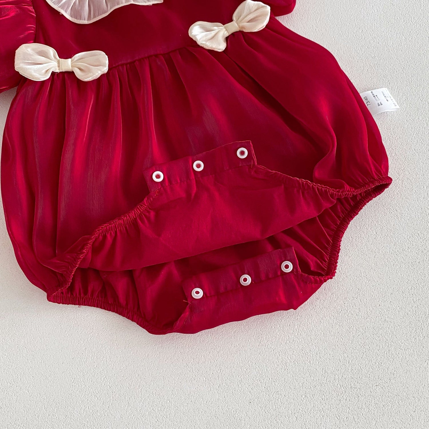 Summer New Arrival Baby Girls Short Sleeves Crew Neck Red Color White Bows Princess Onesie-3