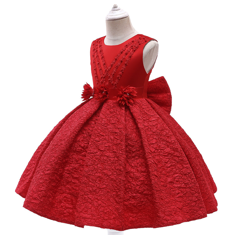 Baby Girl Flower Patched Design Solid Color Sleeveless Princess Formal Dress-1