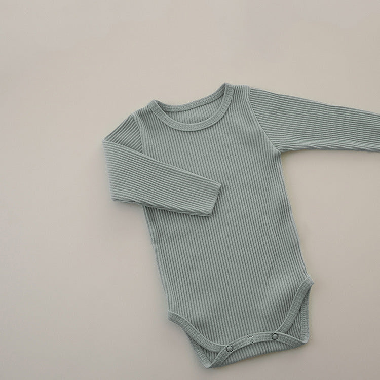 Baby Solid Color Pit Strip Fabric Long Sleeve Bodysuit-4