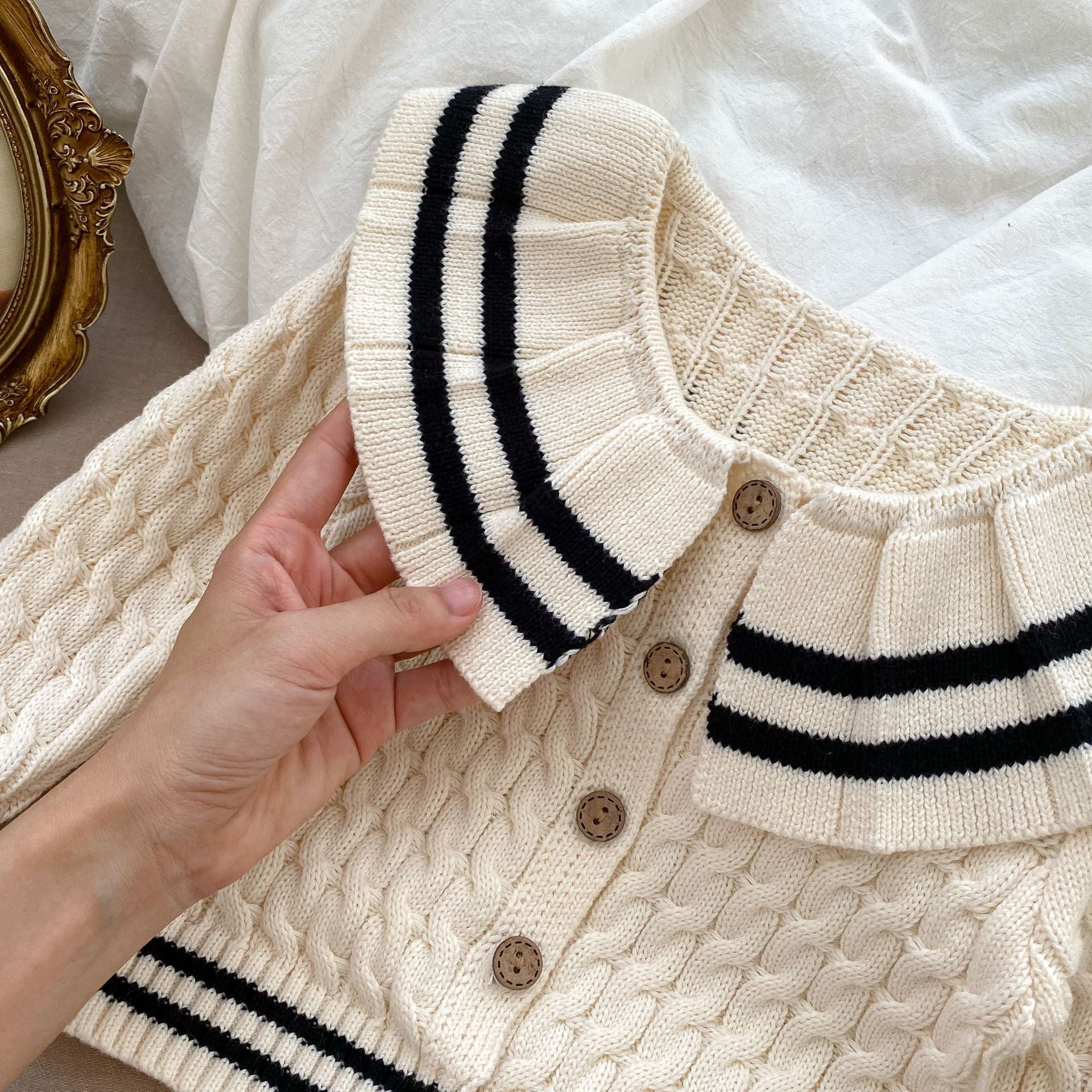 Sailor Collar Simple Style Knitted Clothing Sets-2