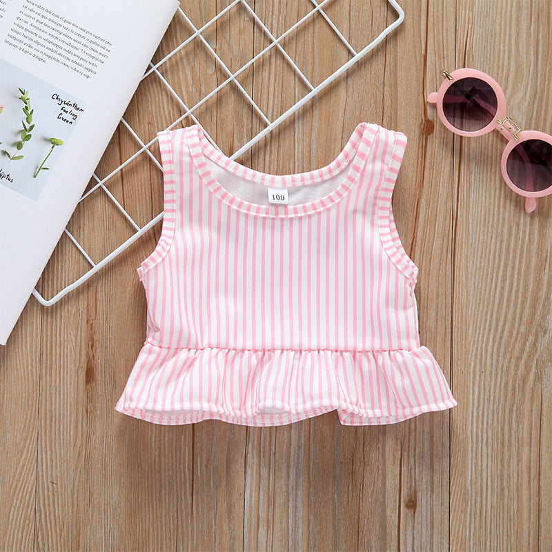 Baby Girl Striped Graphic Ruffle Tops Combo Shorts 1-Pieces Swimsuit-4