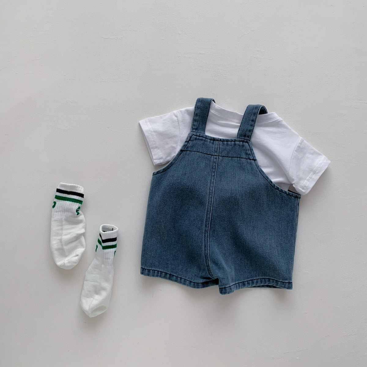 Summer Baby Kids Unisex Letter Print T-Shirt And Denim Overalls Clothing Set-4