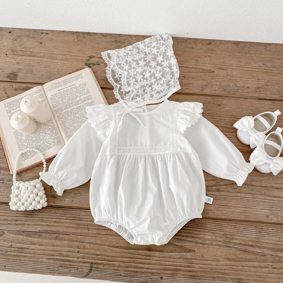 Spring Baby White Embroidery Lace Mesh Princess Onesie Dress For Girls-5