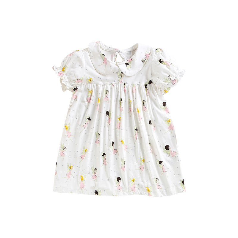 Baby Girl Cartoon Print Pattern Doll Neck Princess Dress-0