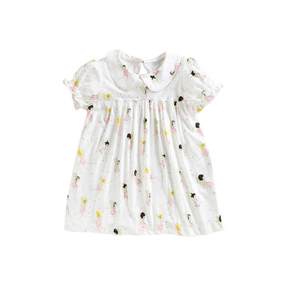 Baby Girl Cartoon Print Pattern Doll Neck Princess Dress-0