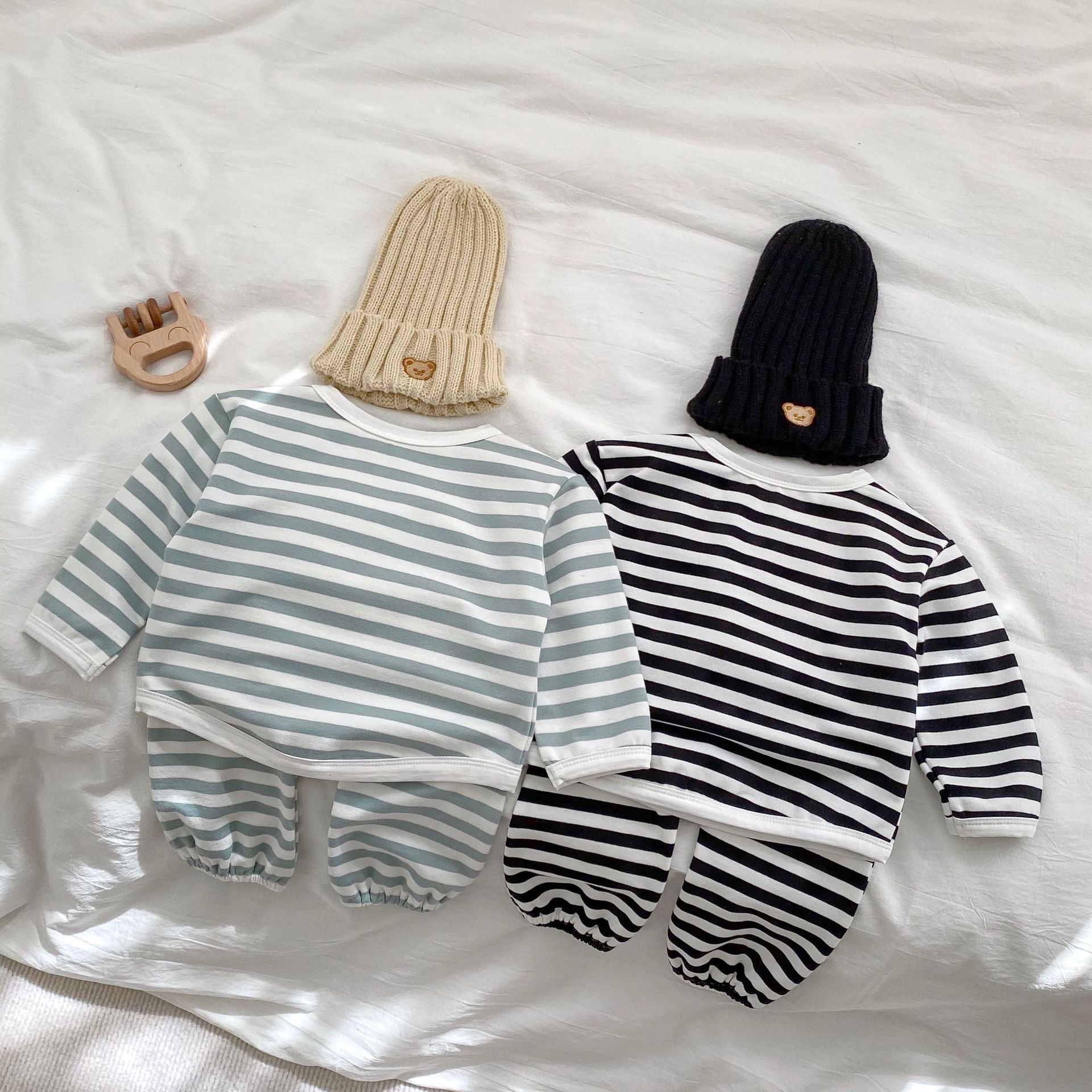 Baby Striped Pattern Cartoon Design Hoodies 2 Pieces Sets-4