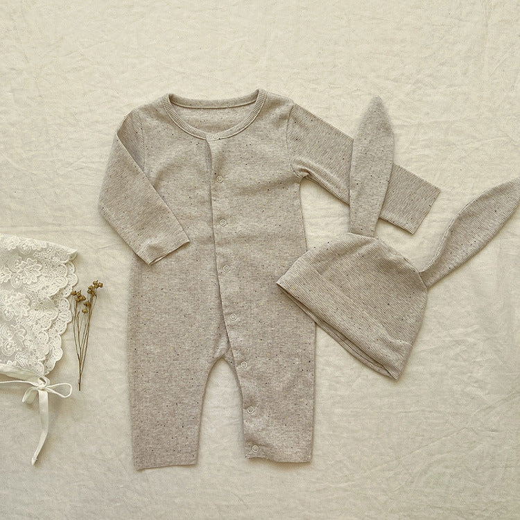 Baby Solid Color Pit Strip Fabric Long Sleeve Onesie Or Jumpsuit (Without Hat)-4