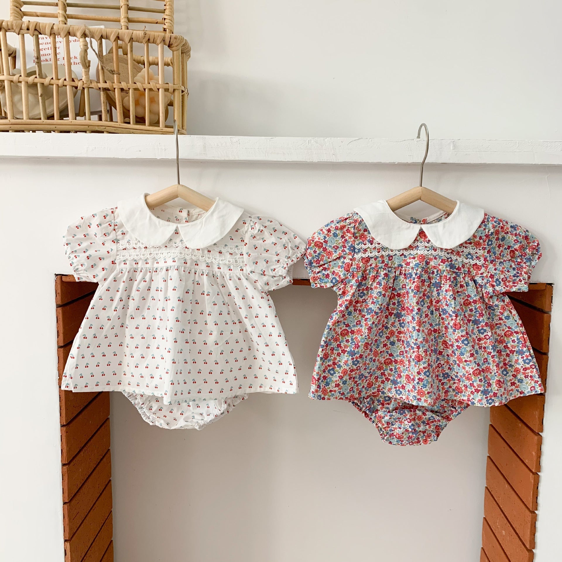 Baby Girl Doll Collar Floral Print Dress Combo Floral Print Shorts In Sets Summer Outfit Wearing-4