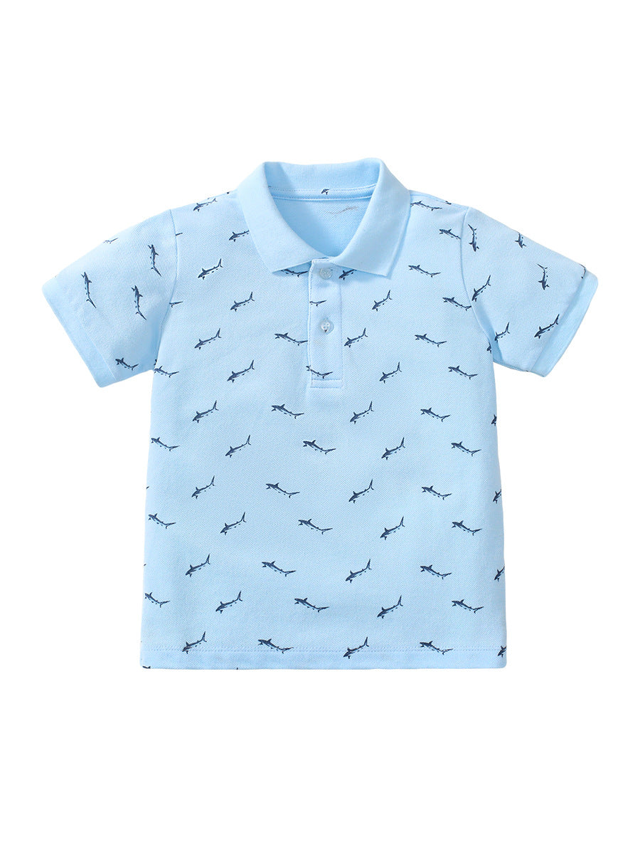 Baby Kids Boys Fish Print Short Sleeves Polo Shirt-1