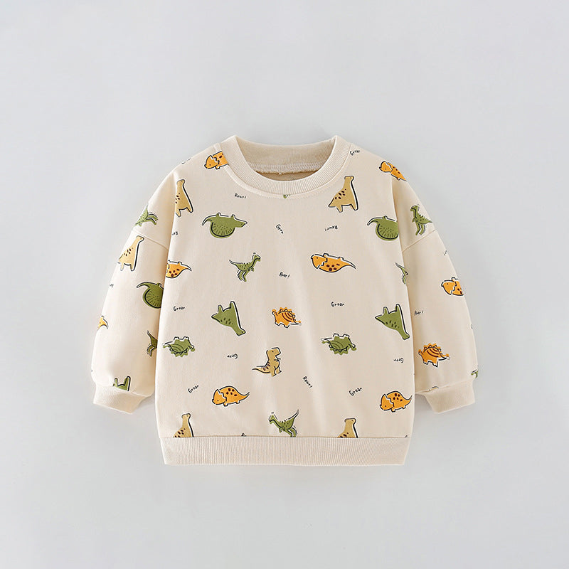 Boys Cartoon Pattern Printing Crew Neck Casual Pullover-3