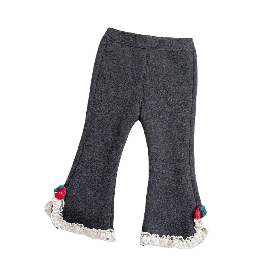 Baby Girl Solid Color Mesh Patched Design Fleece Thickened Pants-0