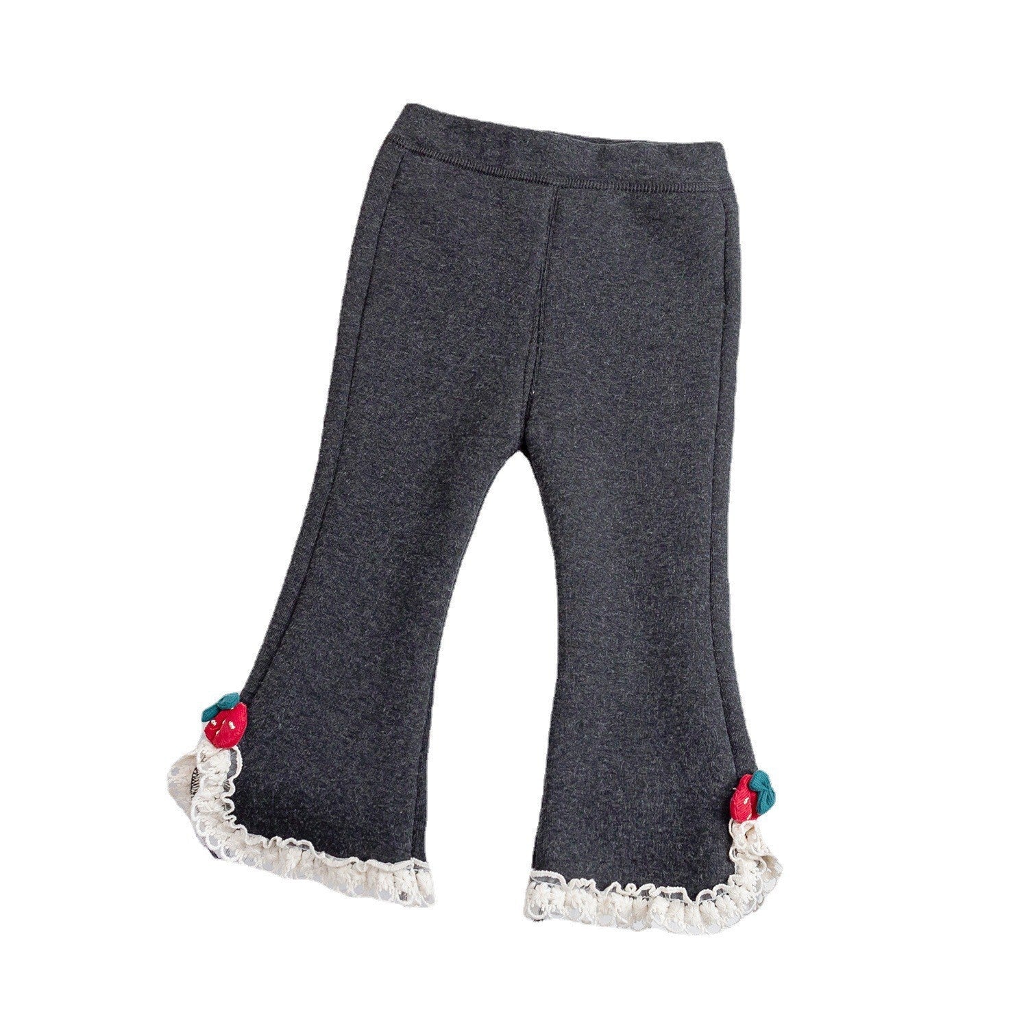 Baby Girl Solid Color Mesh Patched Design Fleece Thickened Pants-0