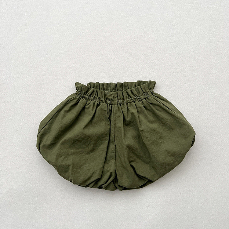 Baby Girl Solid Color Loose Soft Cotton Shorts-4