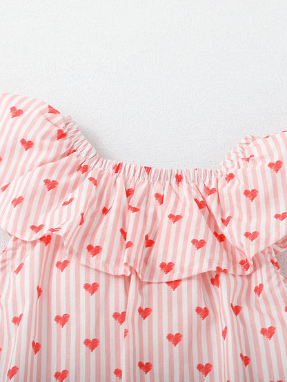 Summer New Arrival Girls Sleeveless Red Heart Print Ruffle Collar Dress-4