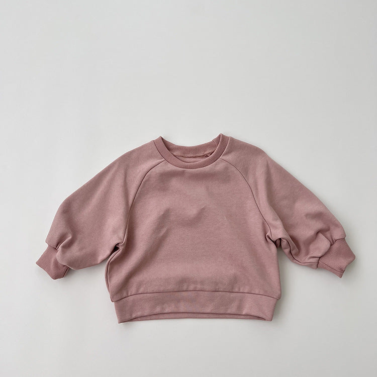 Baby Solid Color Long Sleeve Pullover Crewneck Hoodies-4