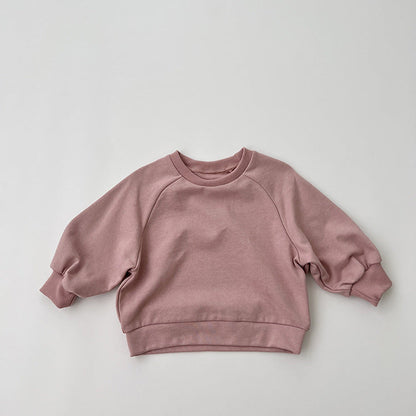 Baby Solid Color Long Sleeve Pullover Crewneck Hoodies-4