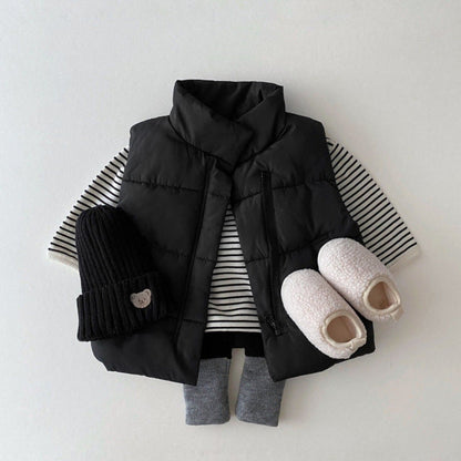 Baby Solid Color Quilted Thickened Vest Coat In Winter-4