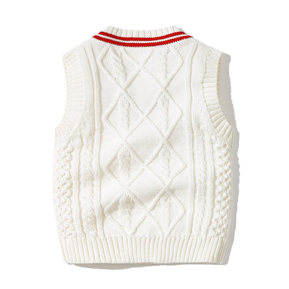 Baby Crochet Knitting Pattern Striped V-Neck Design College Style Sleeveless Vest Sweater-4