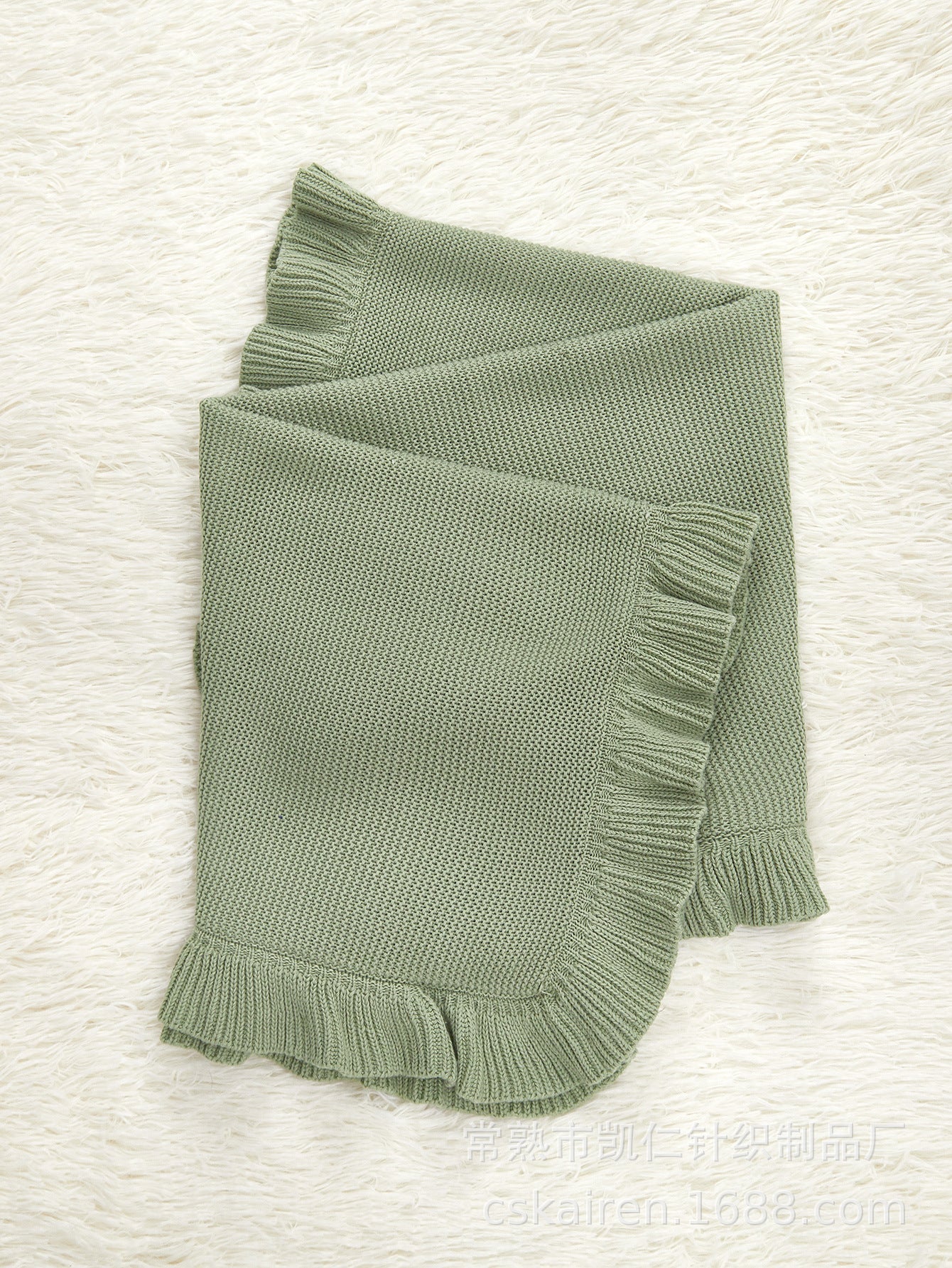 New Arrival Knitted Baby Blanket With Ruffle Trim Design: New Solid Color Pure Cotton Collection For All Seasons-3