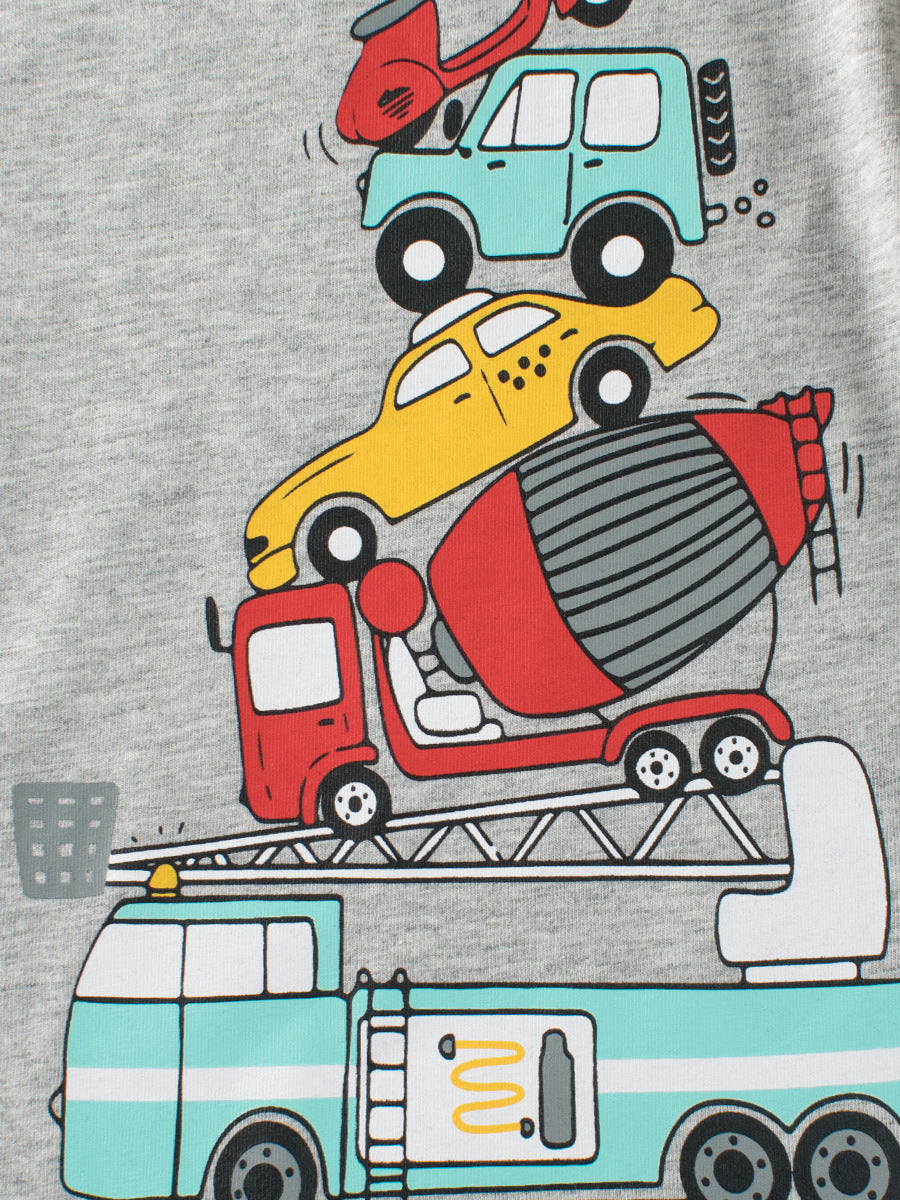 Construction Vehicles Printing Boys T-Shirt In European And American Style For Summer-4