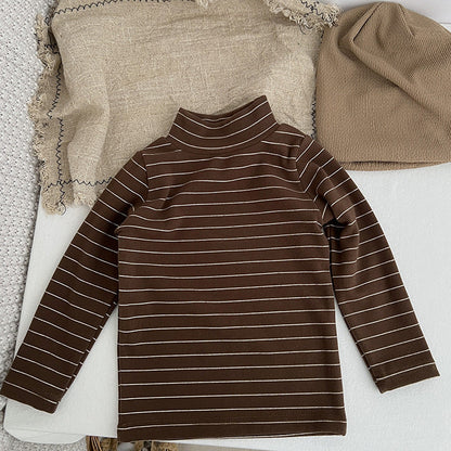 Baby Striped Pattern High Turtle Nack Soft Cotton Comfy Shirt-4