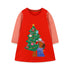 Girls’ European-American Style Christmas Tree Cartoon Pattern Striped Sleeves Dress-0