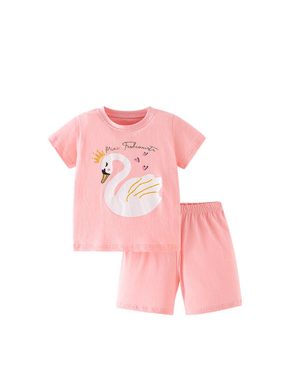 Girls Swan Queen Print T-Shirt And Shorts Set-1