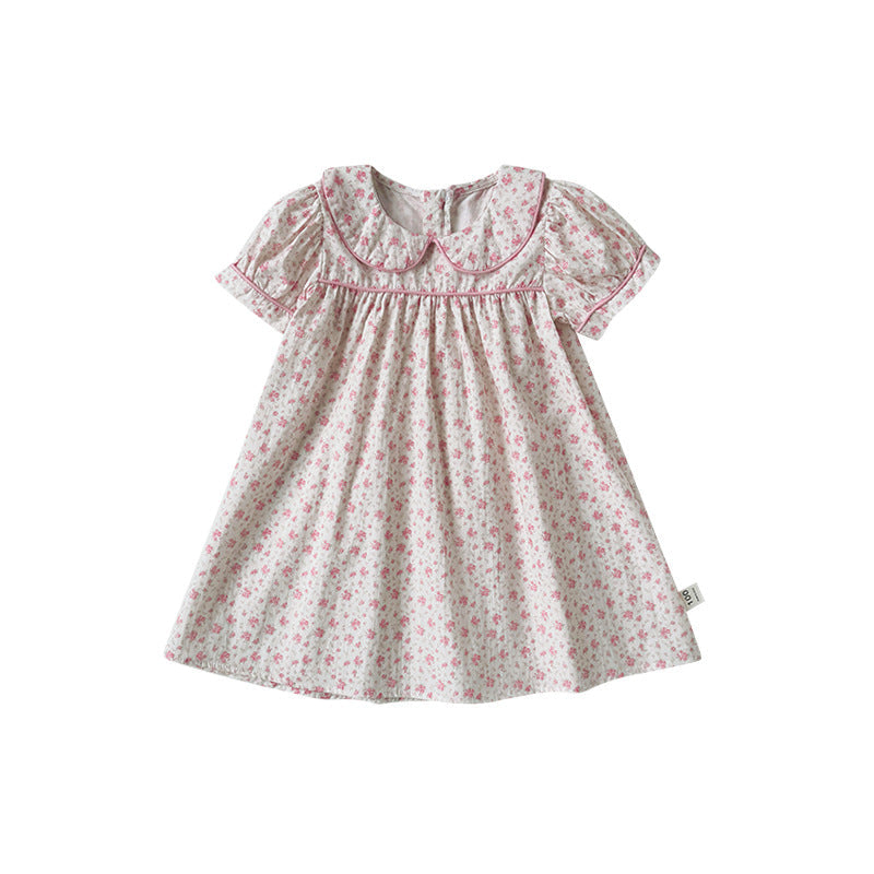 Summer Baby Kids Girls Short Sleeves Pink Floral Dress-1