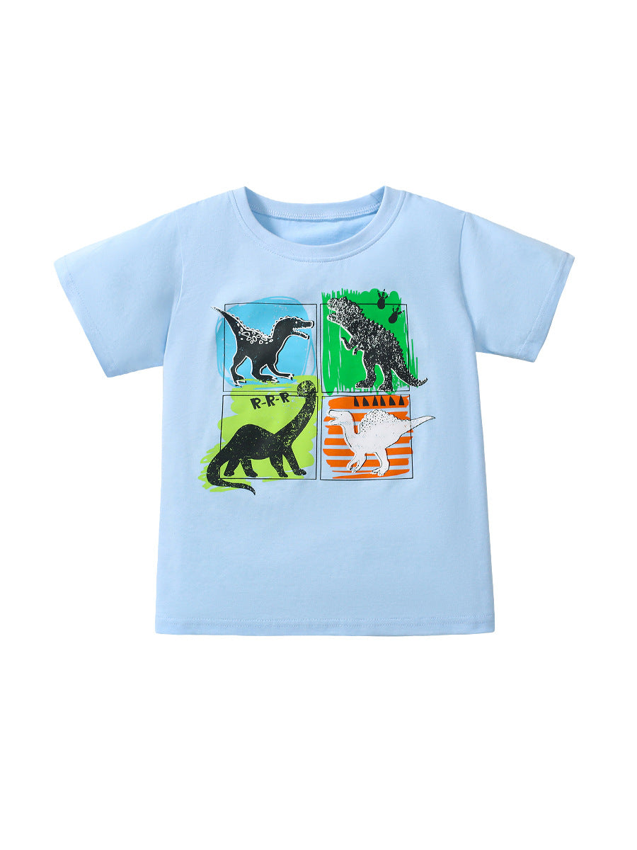 Boys’ Dinosaur Cartoon Print T-Shirt In European And American Style For Summer-1