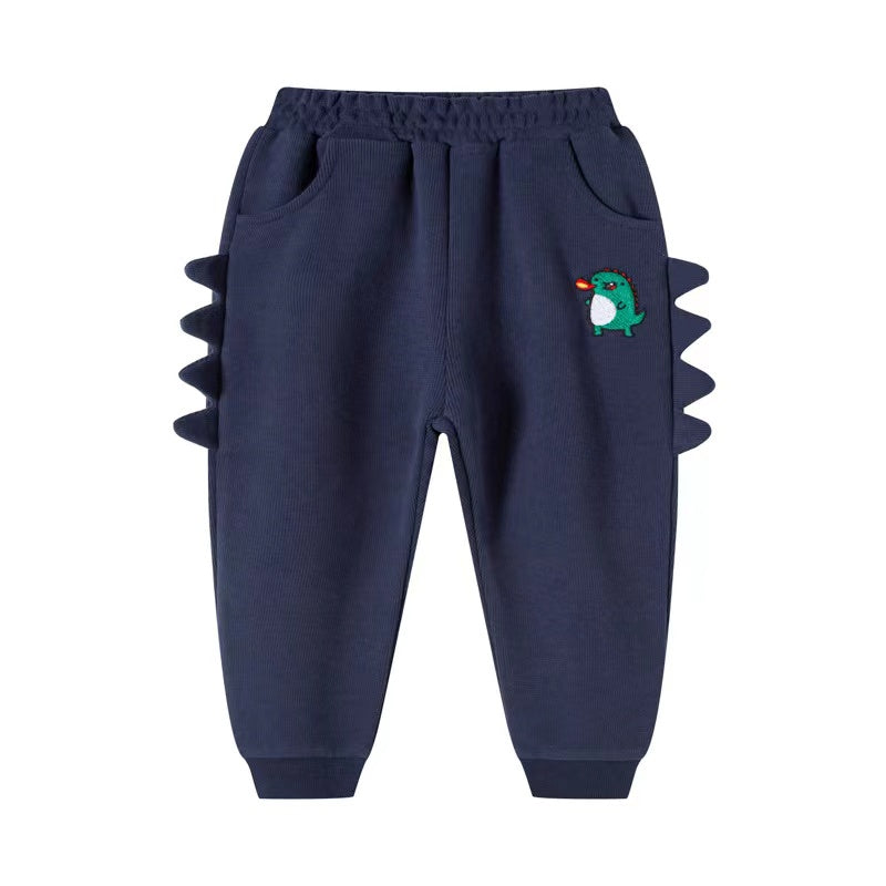 Baby Boy Cartoon Dinosaur Embroidered Pattern 3D Horn Patched Design Trousers-4